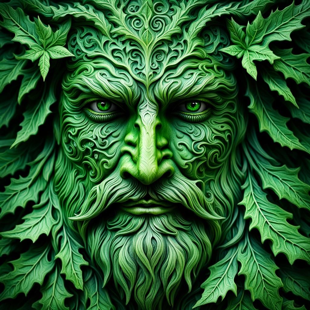 Intricate Green Man Face in High Definition