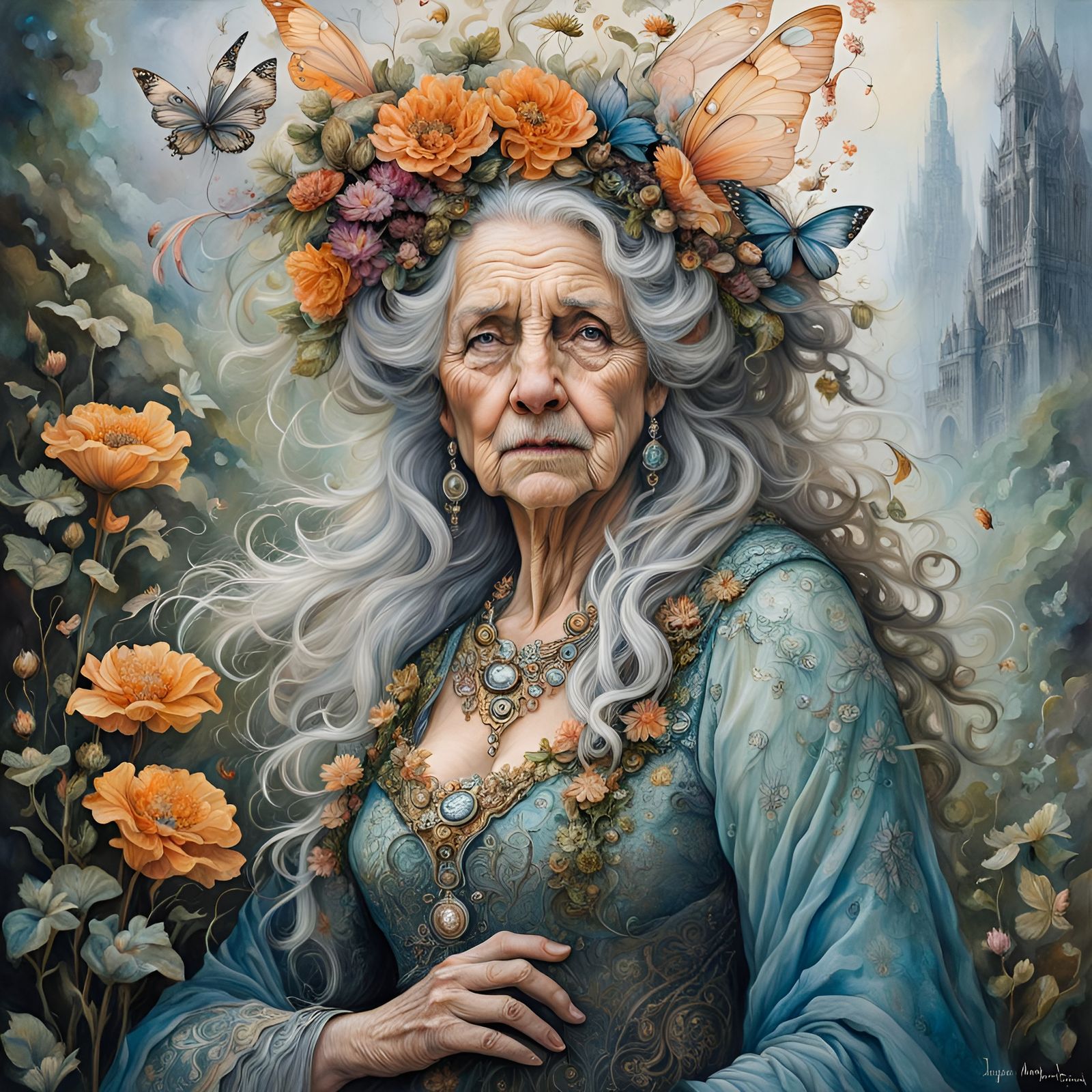 Elderly Fairy Portrait in Fantasy Style