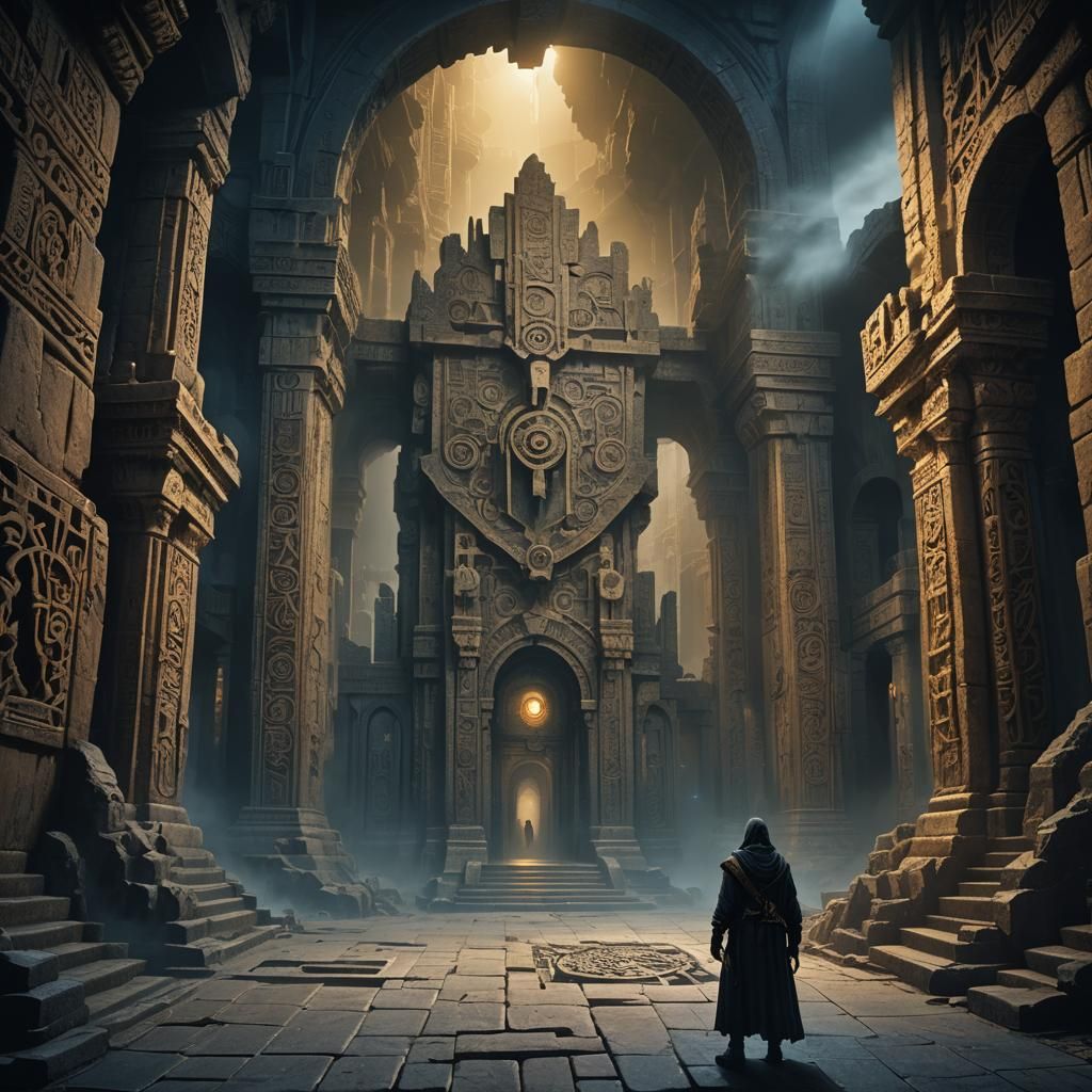 Mysterious Figure at Underground City Entrance