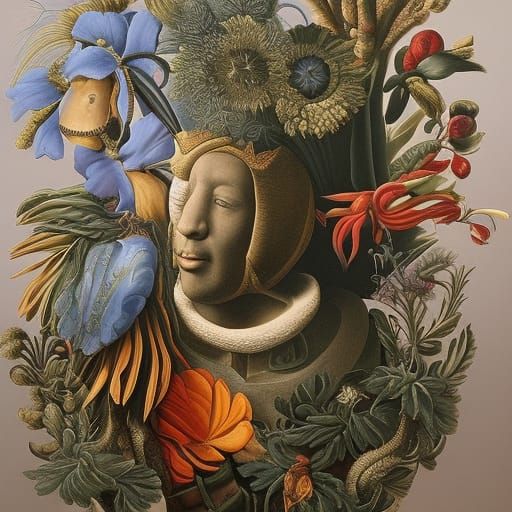 Baroque Surrealist Portrait with Organic Elements