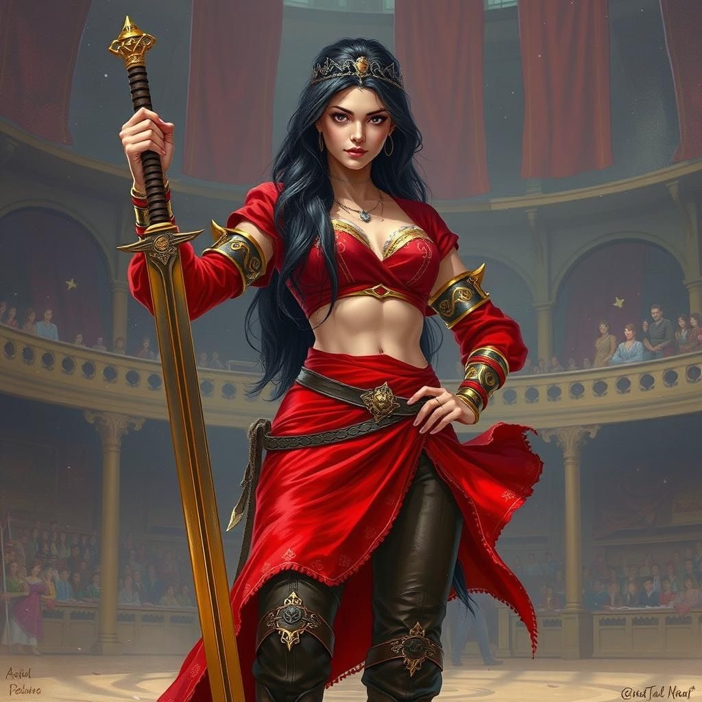 Warrior Princess in Red and Gold Armor