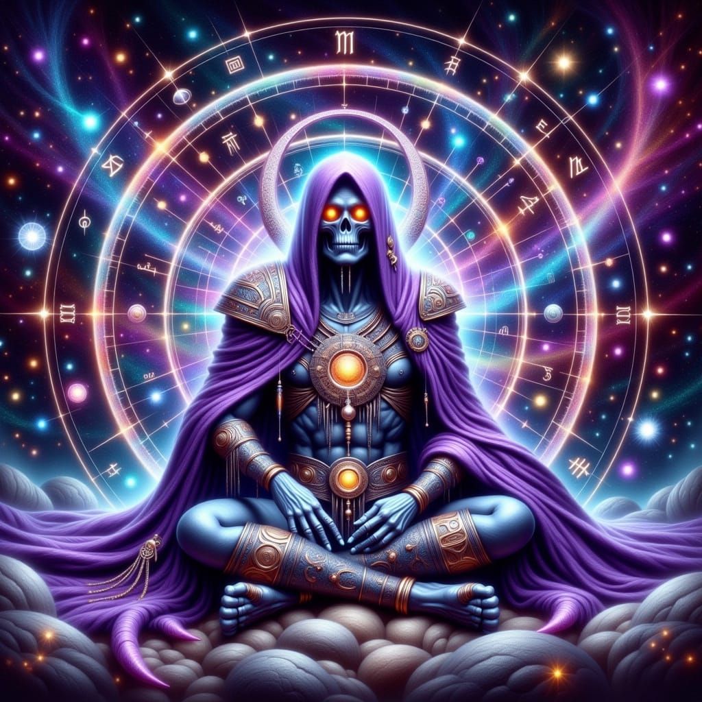 Skeletor in Zodiac Vortex with Celestial Glow