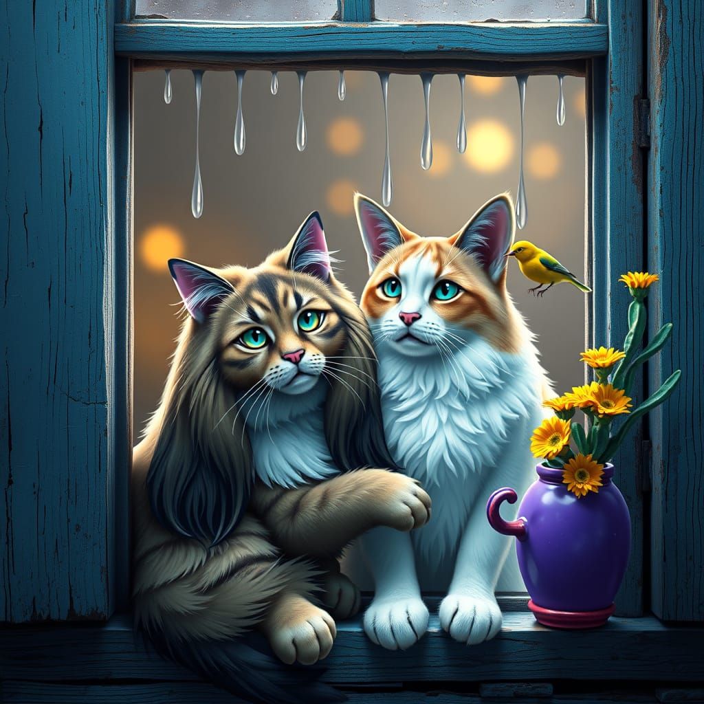 Serene Cat and Hound Gaze in Anime Style