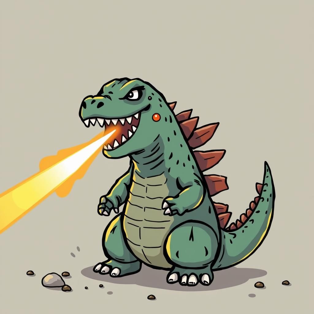 Chibi Godzilla Roaring with Atomic Breath