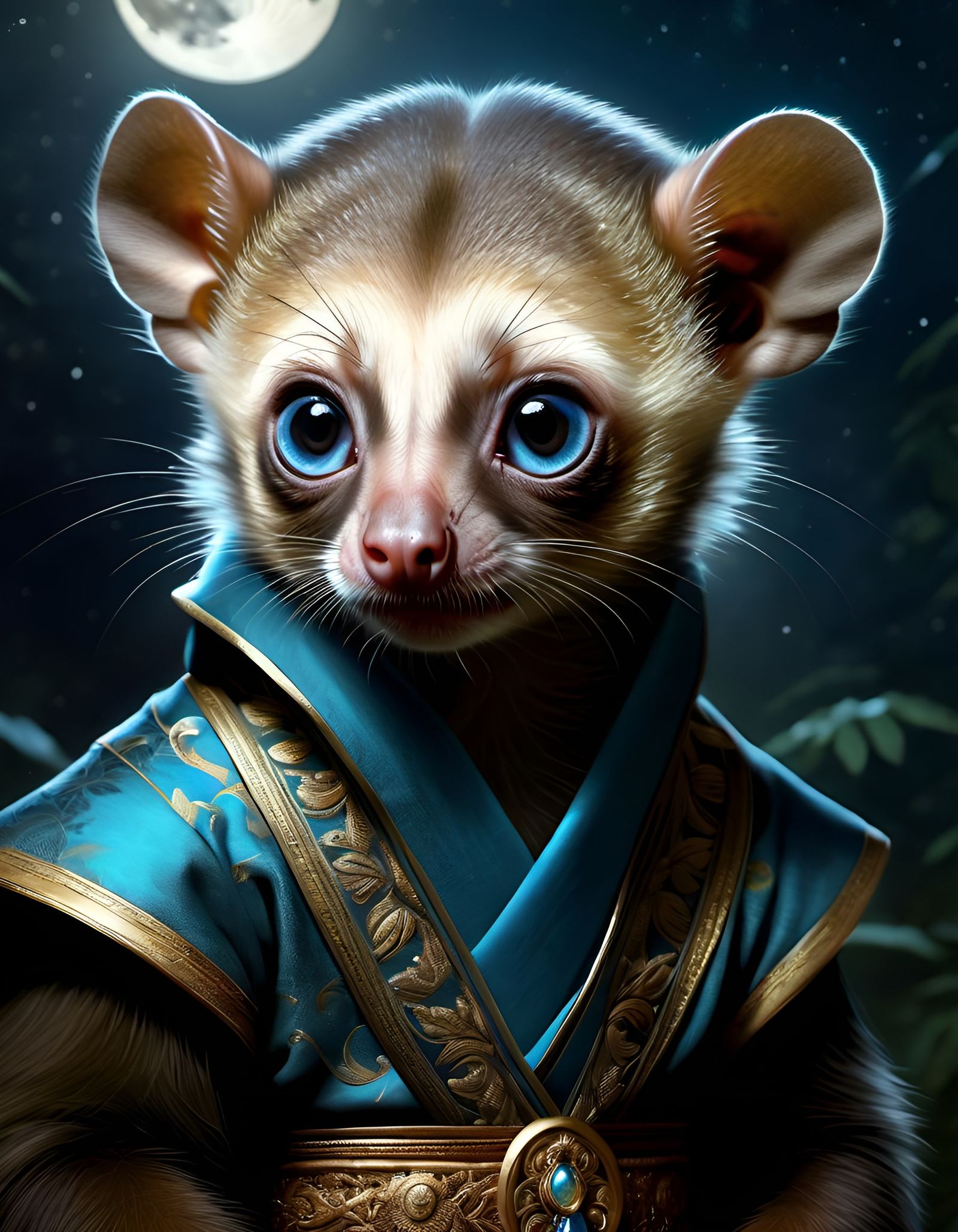 Moonlit Kinkajou Hybrid in Detailed Digital Illustration