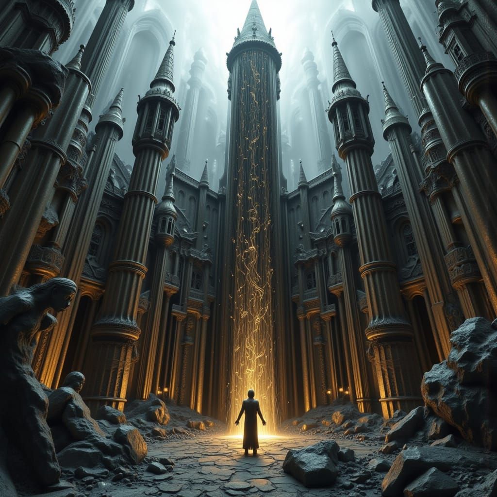 Pencil Castle Waterfall: Fantasy Concept Art