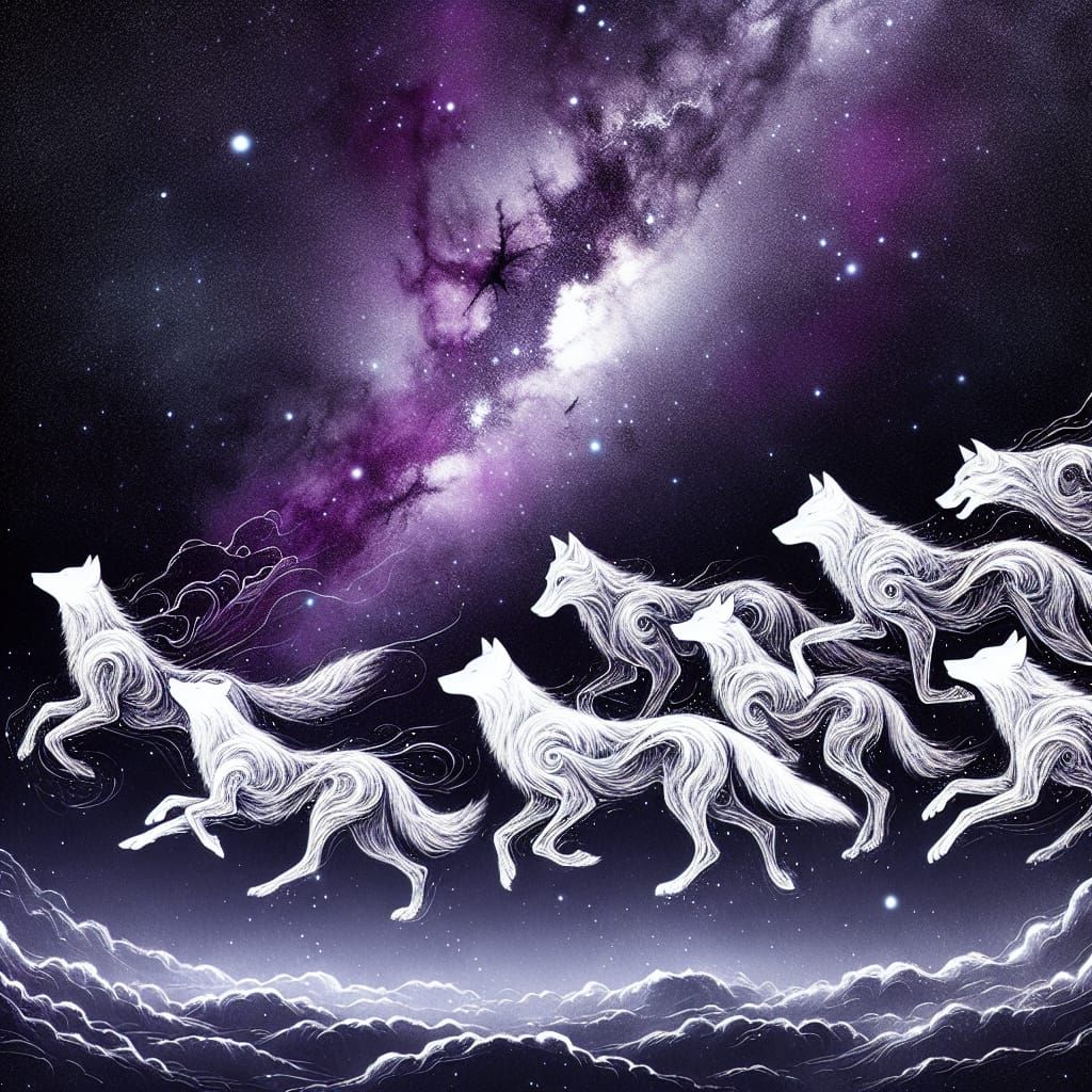 Ethereal Wolf Pack on Celestial Journey