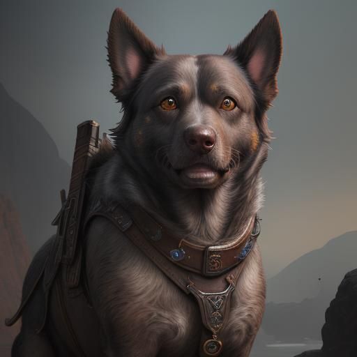 Detailed Matte Painting of an Old Brown Dog