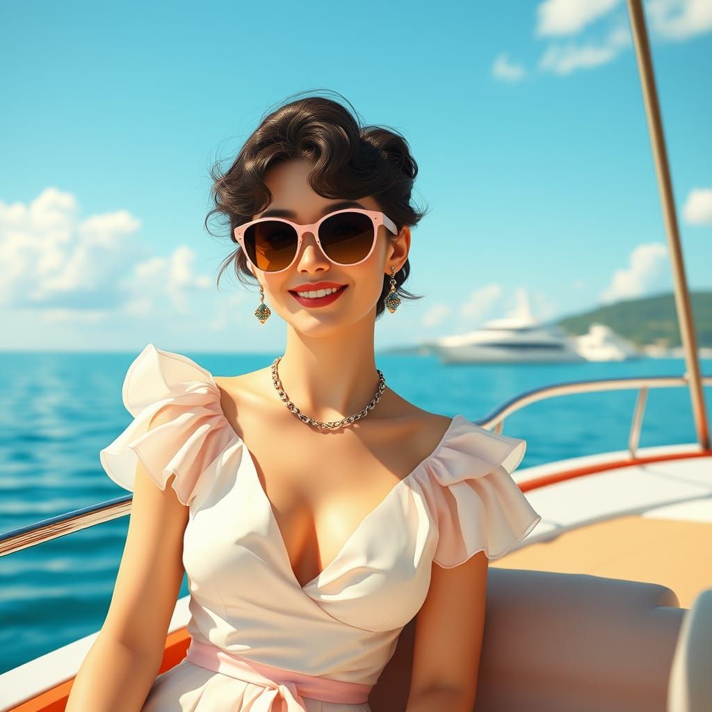 Glamorous Debutantes Relax on a Luxurious Yacht in Pastel Hu...
