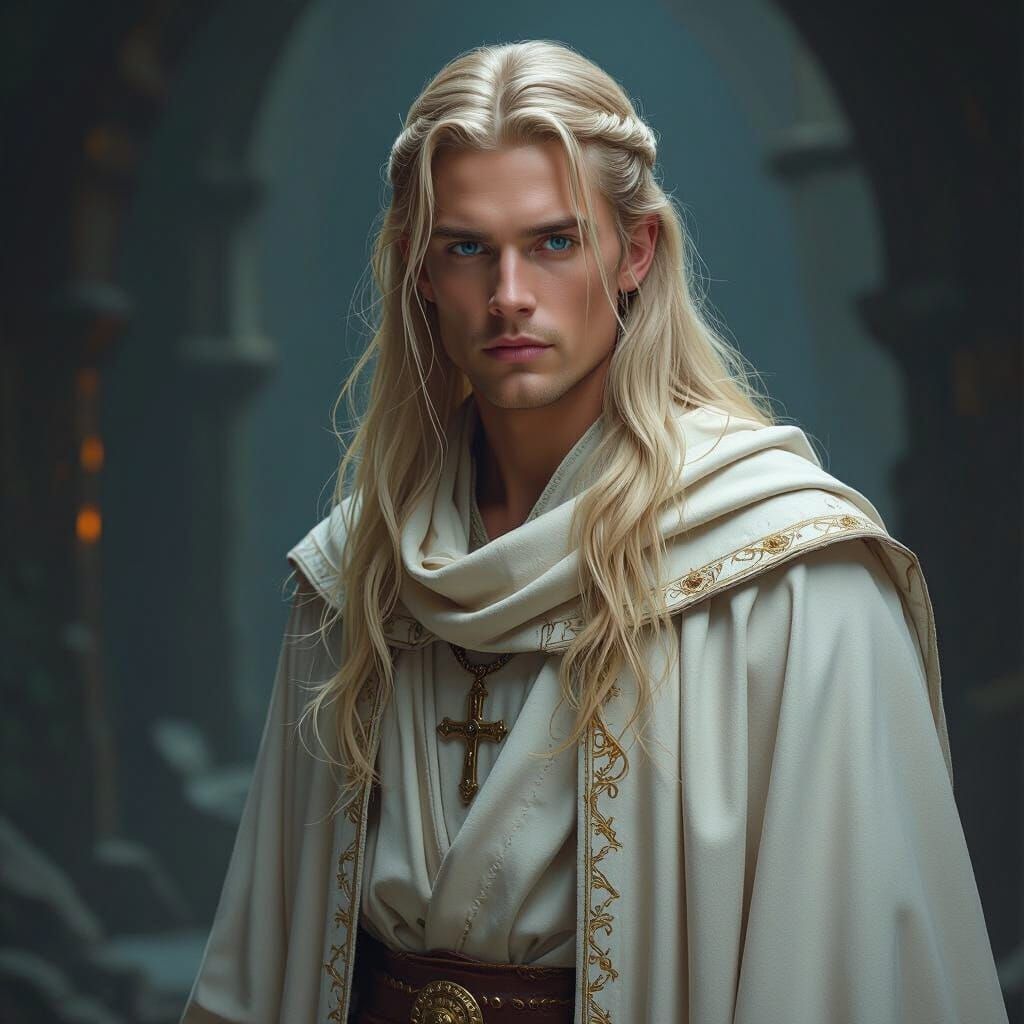 Aasimar Cleric's Quest for Truth: A Detailed Matte Painting