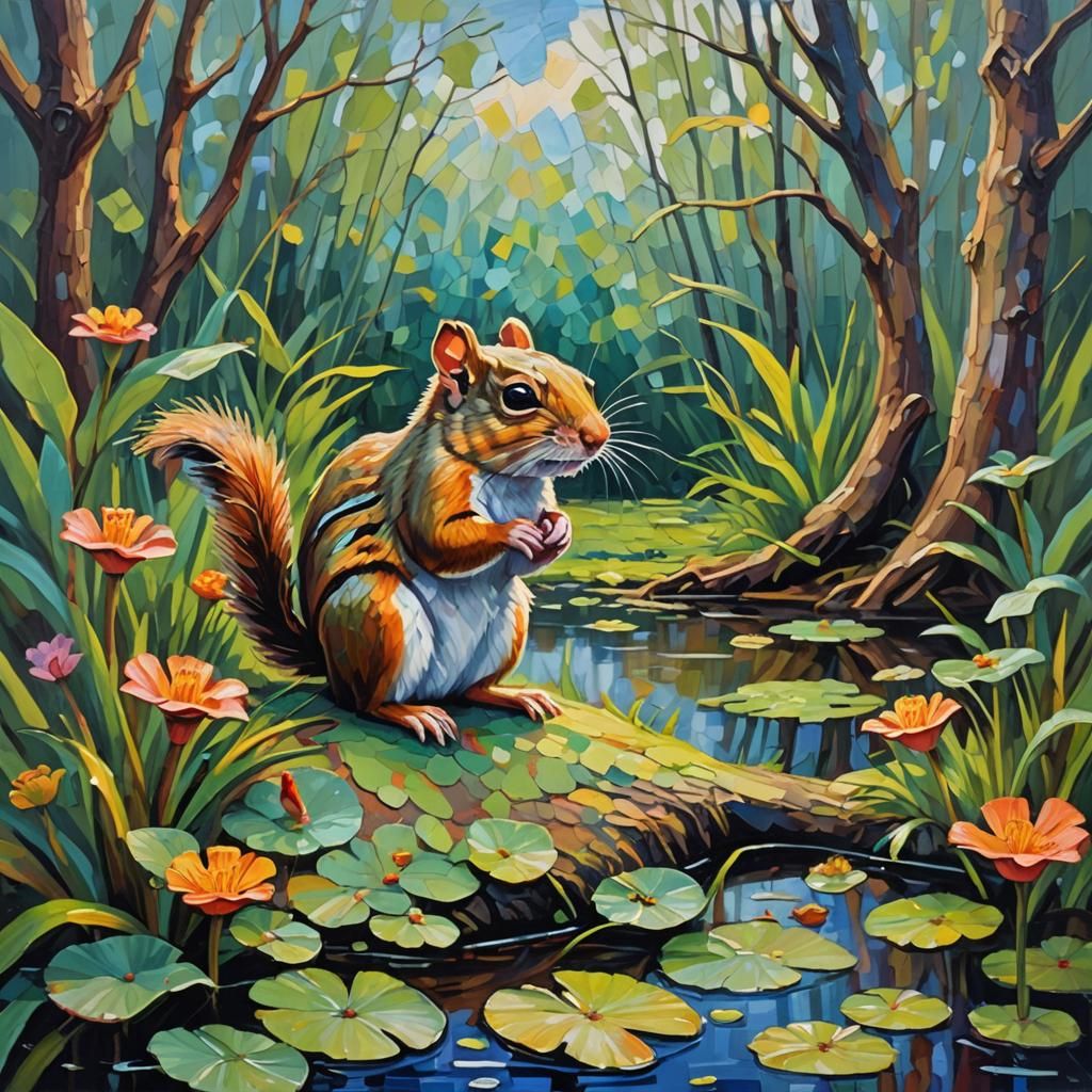 Expressionist Oil Painting of Wildlife in Marsh