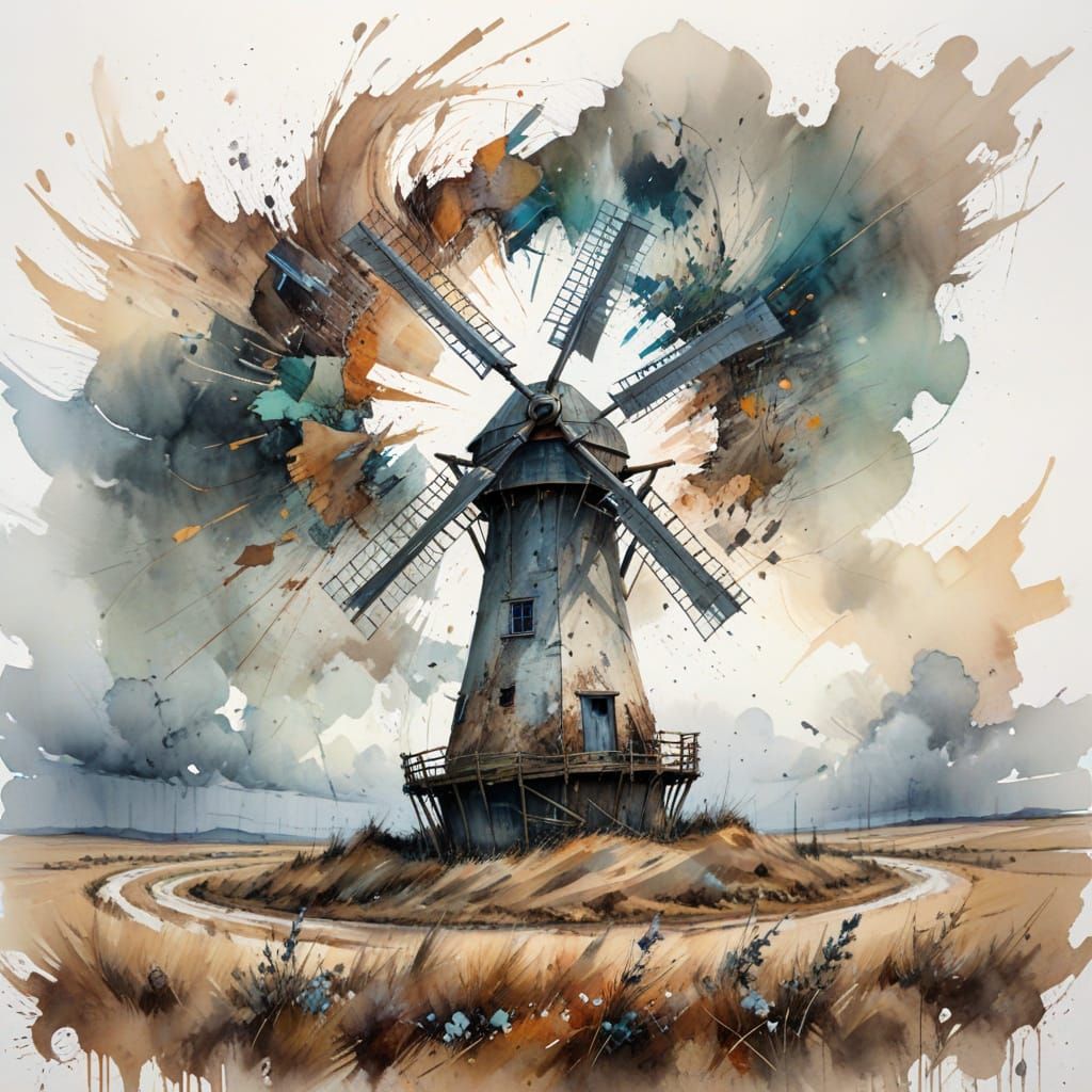 Weathered Windmill in Turbulent Skies