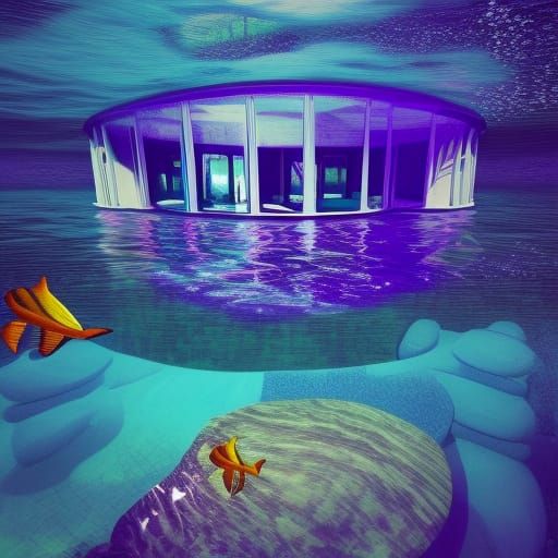 Submerged Purple Mansion: Cosmic Astral Illustration