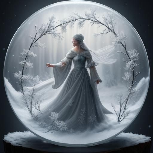 Magical Winter: Boy Gazing at Snowflake Woman