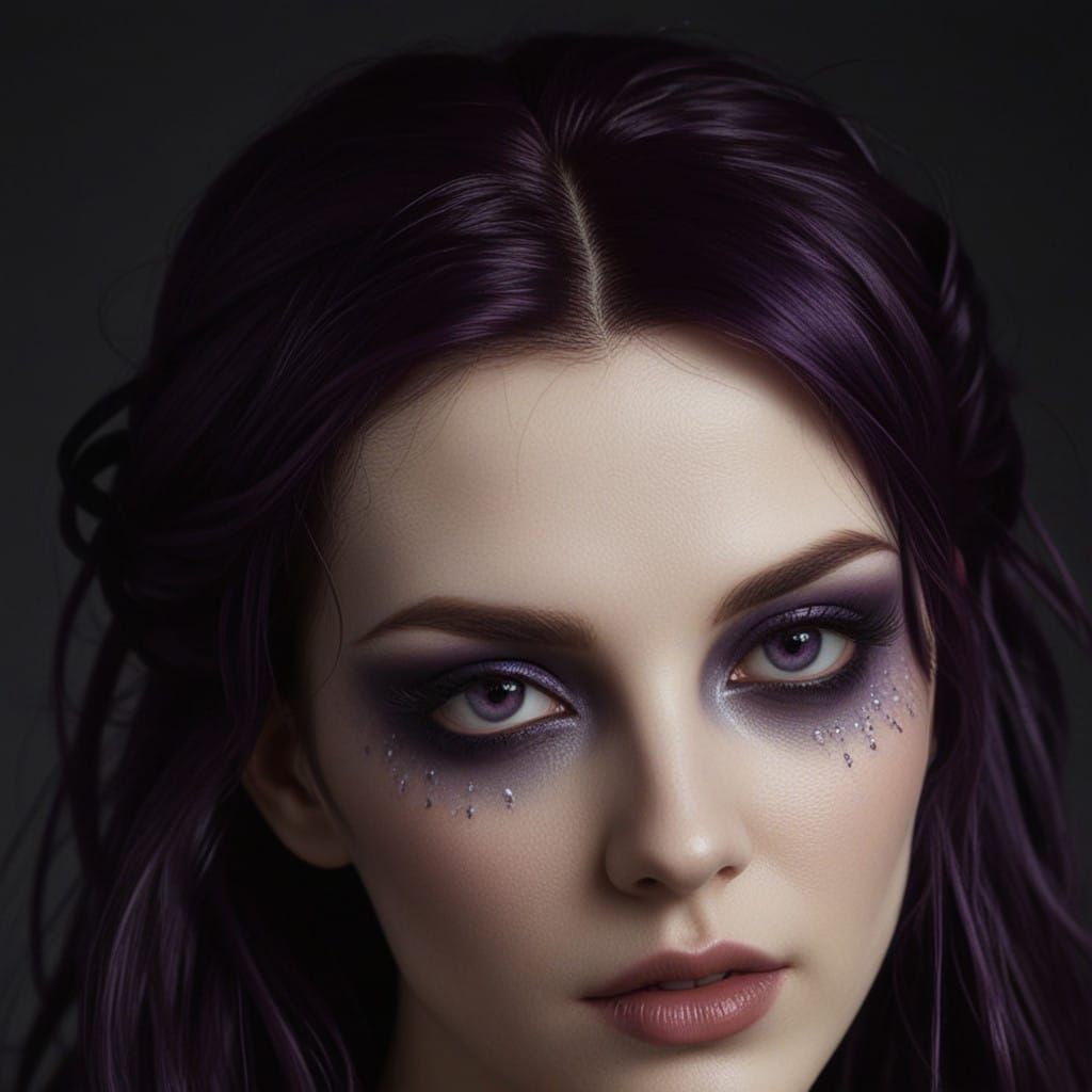 Beautiful Gothic vampire lady with long purple hair and purple eyes and porcelain white skin with a Shimmery complexion&...