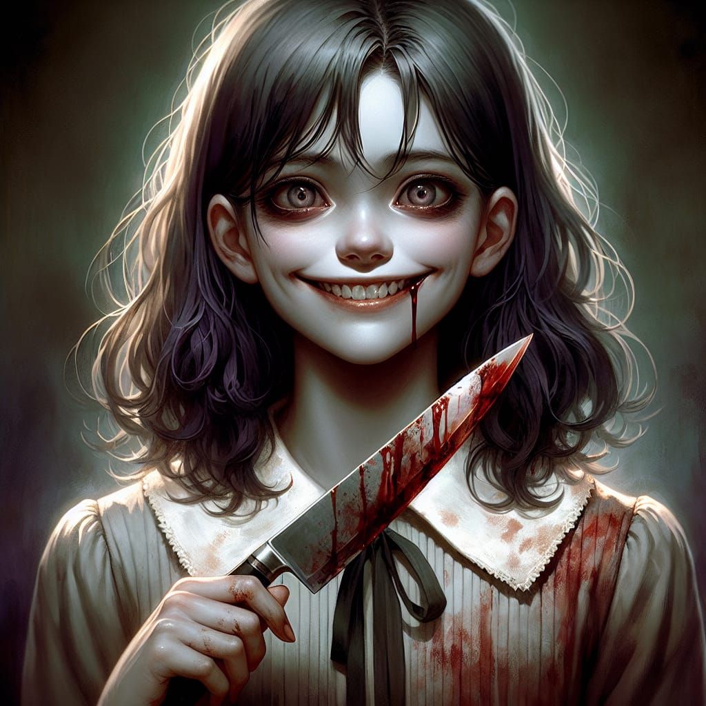 Eerie Woman with Knife in Matte Painting Style