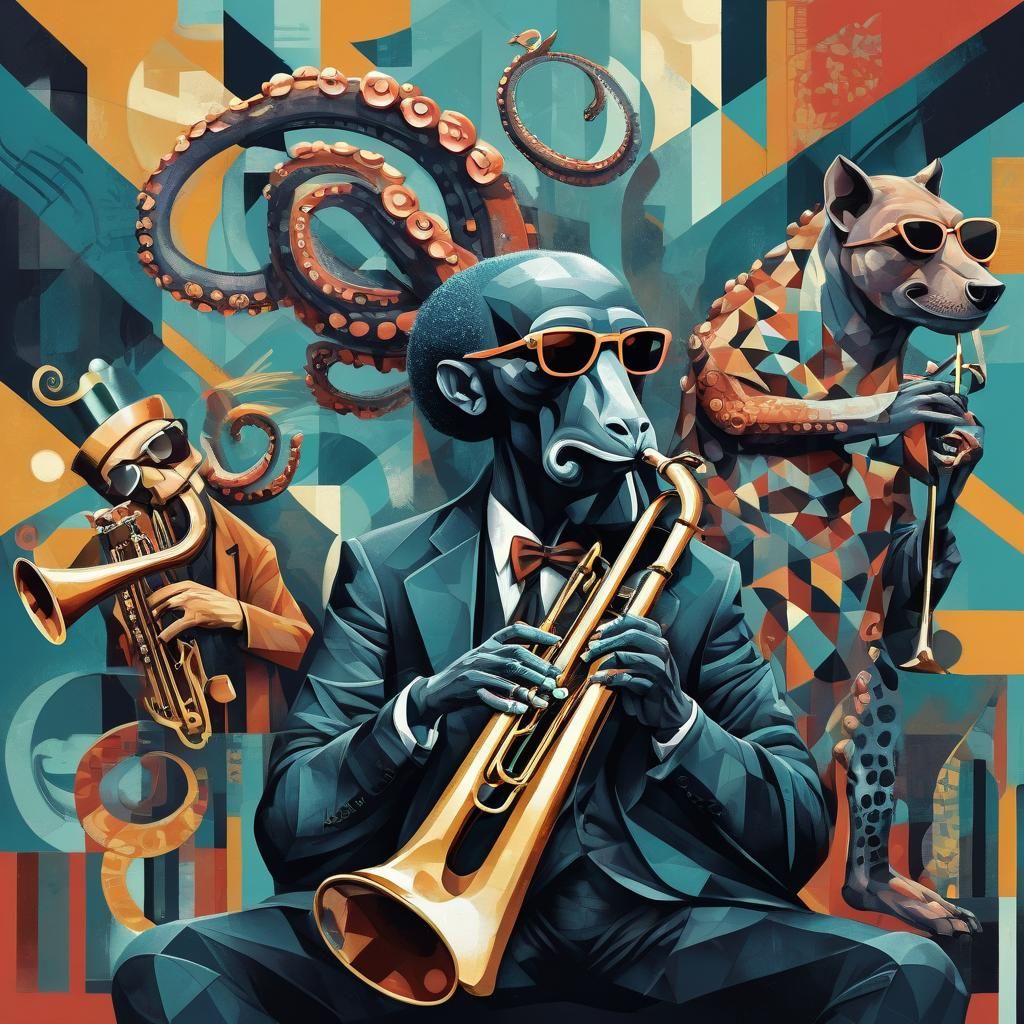 Octopus Trumpet Player in Cubist Art Deco Style