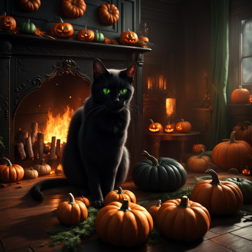 Black Cat Among Pumpkins: Fantasy Concept Art
