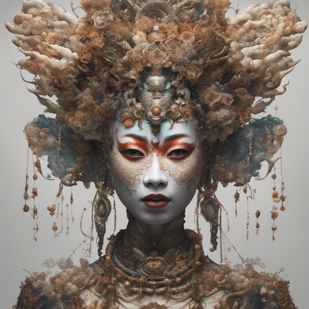 Voodoo Japanese Goddess Mask with Esoteric Overlays