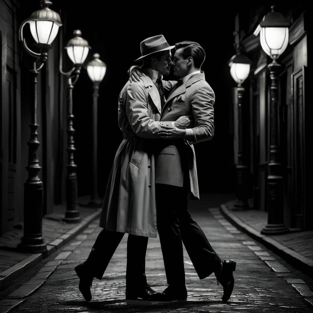 Passionate Embrace in Film Noir Style Photograph