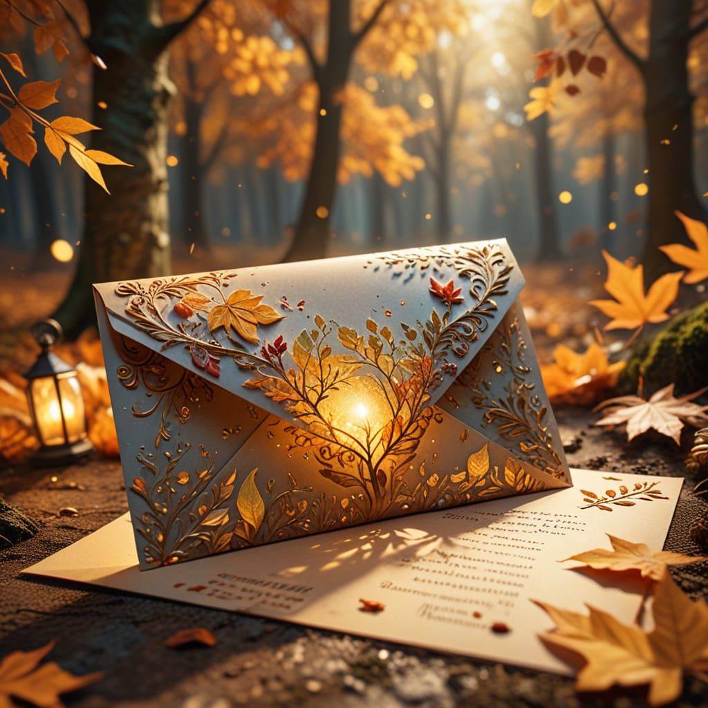 Magical Autumn Forest Inside Vintage Envelope