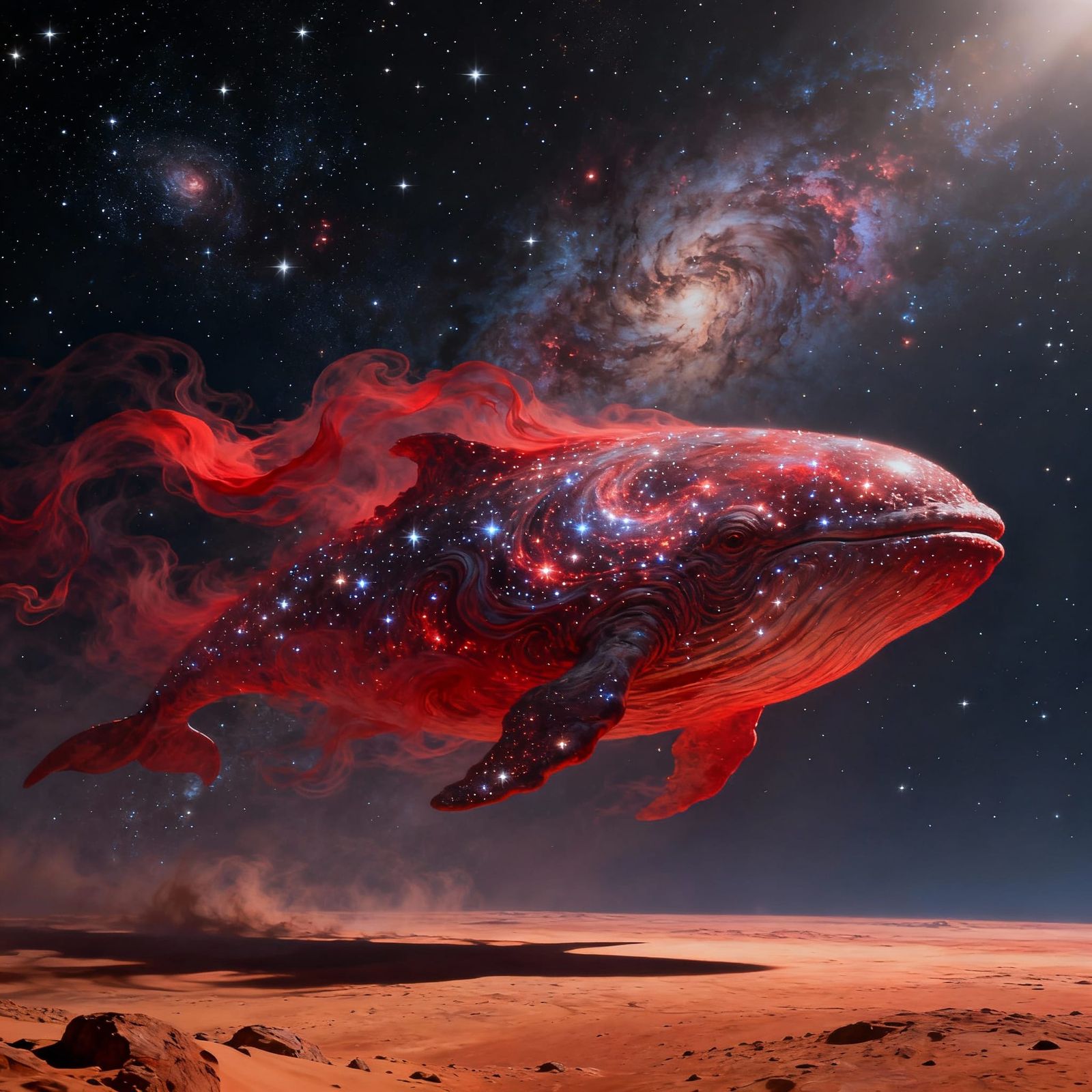 Cosmic Surrealist Sky Whale on Mars
