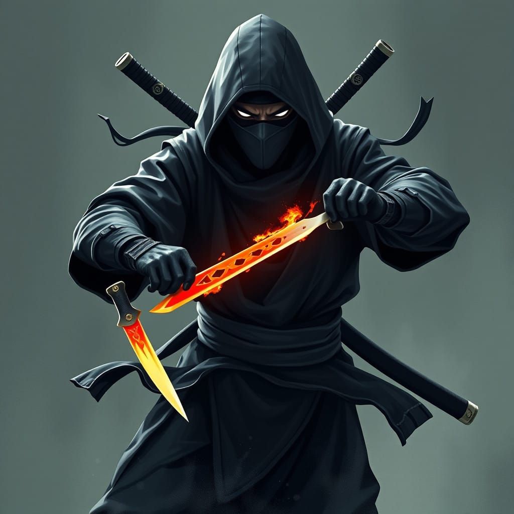 Stealthy Ninja Warrior in Traditional Japanese Attire