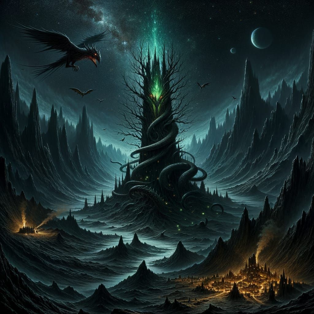 Monstrous Willow Tree in a Dark Wasteland