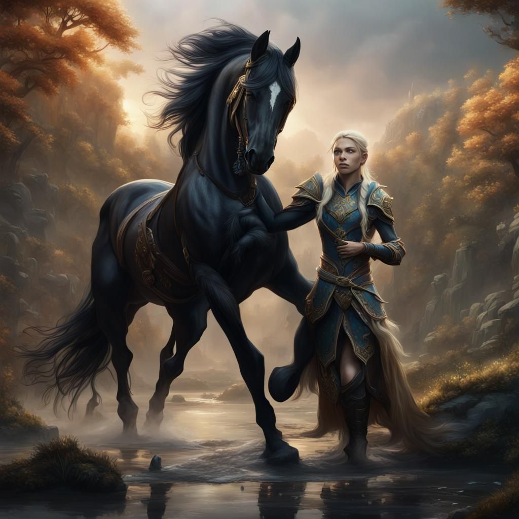 Elf and Black Stallion: Fantasy Concept Art