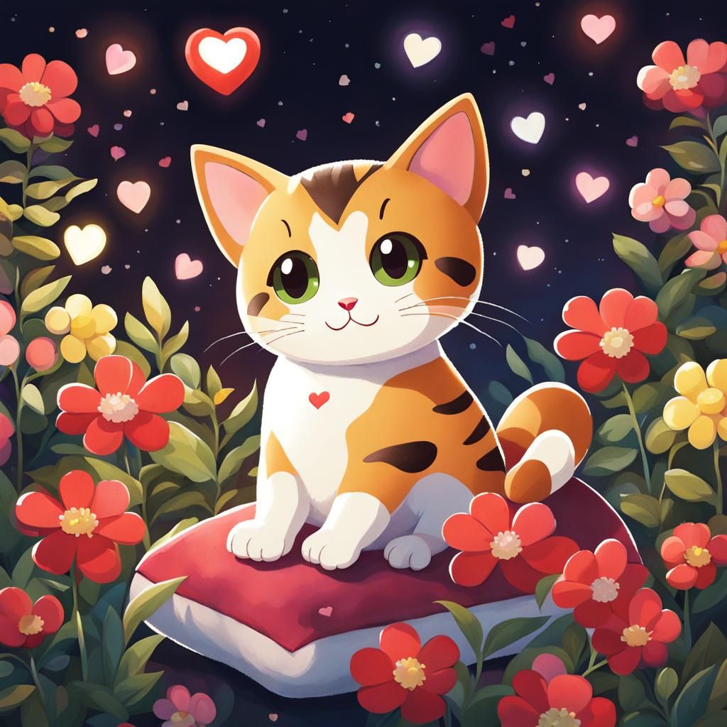 Cat with Flowers in Pokémon Art Style