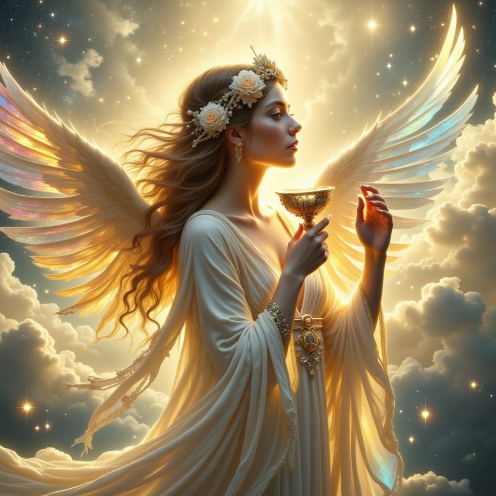 Celestial Being with Iridescent Wings in Hyperreal Style
