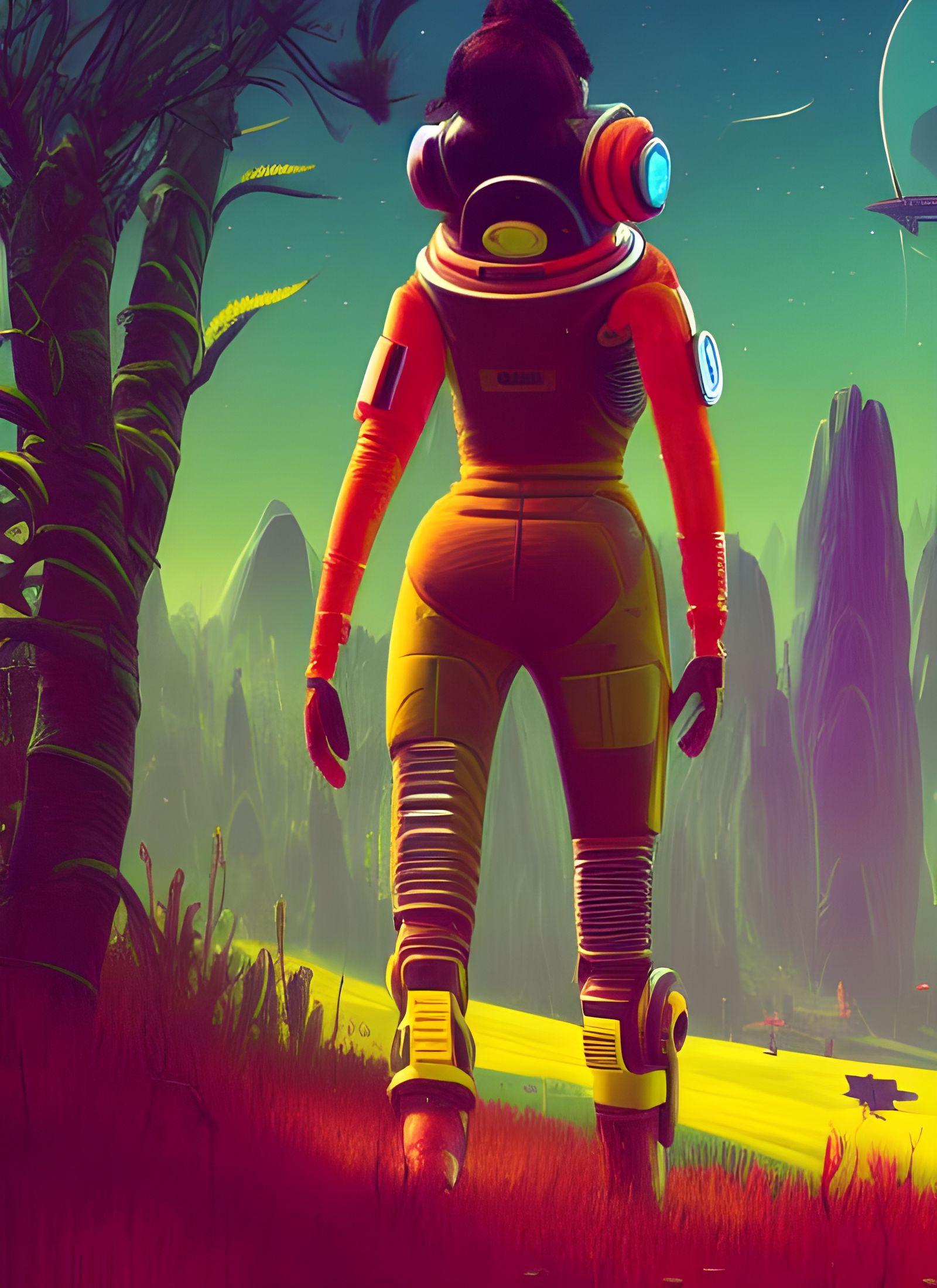 Retro Space Explorer in Alien Forest