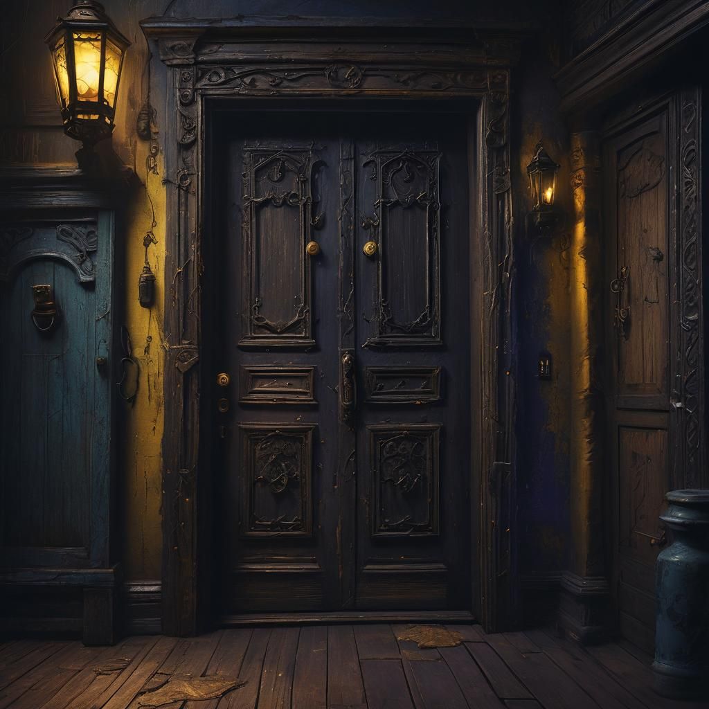 Eerie Fantasy: Man Fearfully Locks Door