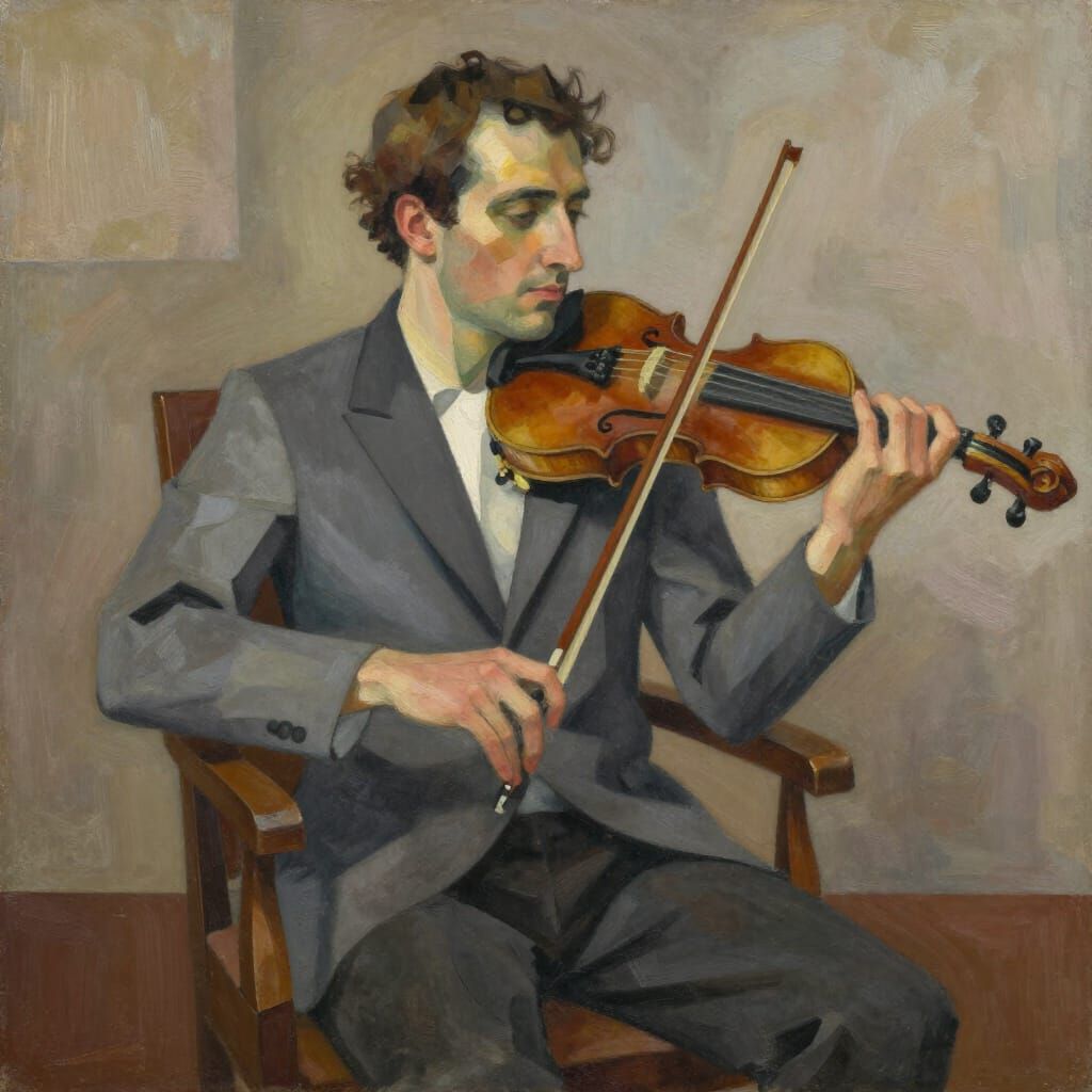 Violinist in Analytical Cubist Style After Picasso