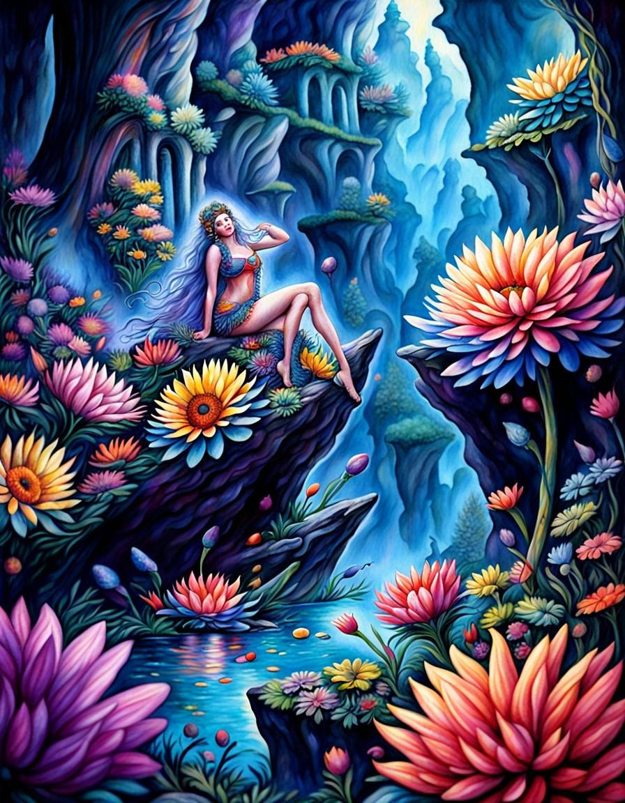 Fantasy Windmill Sunset in Watercolor Style