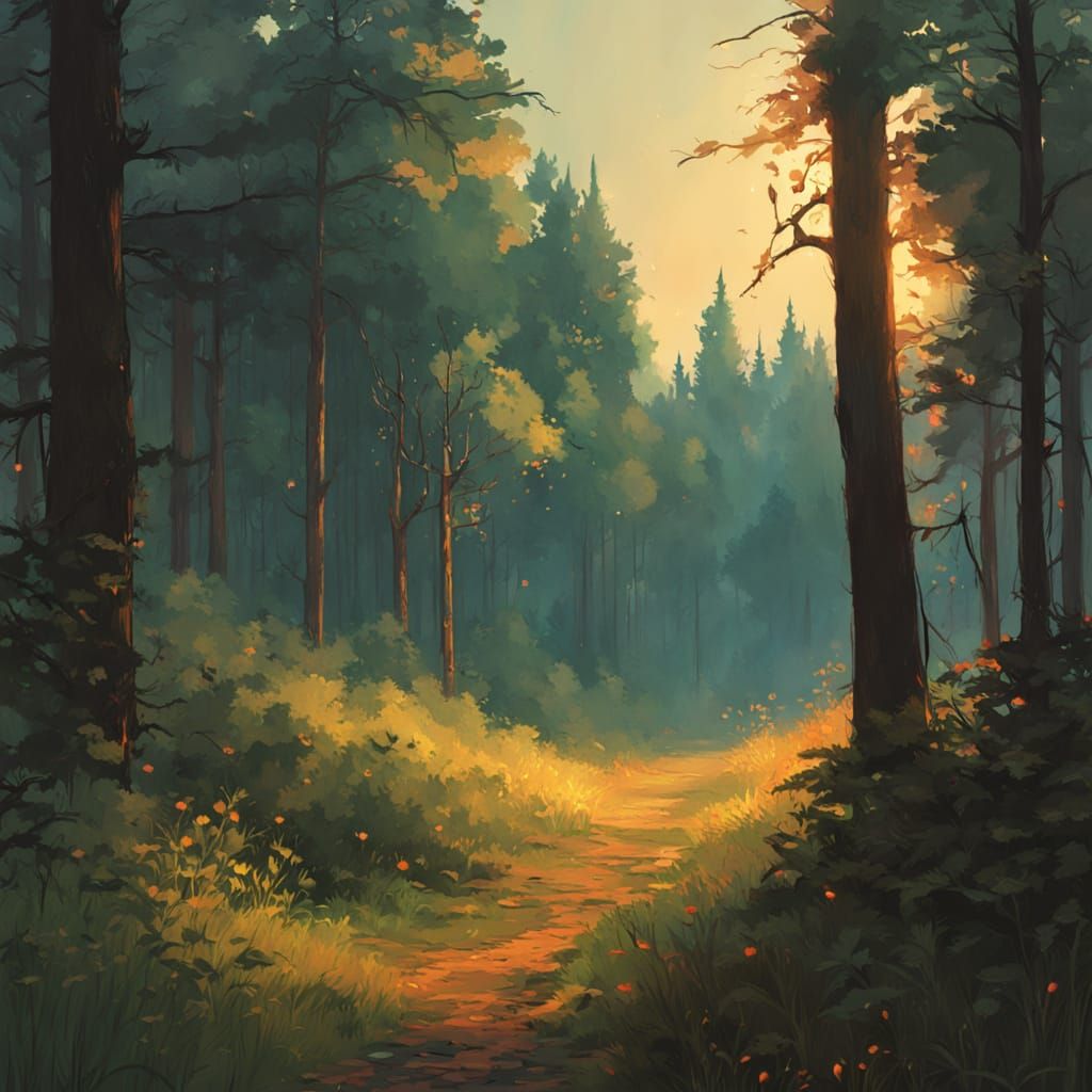 Girl at Forest Edge in Digital Painting Style