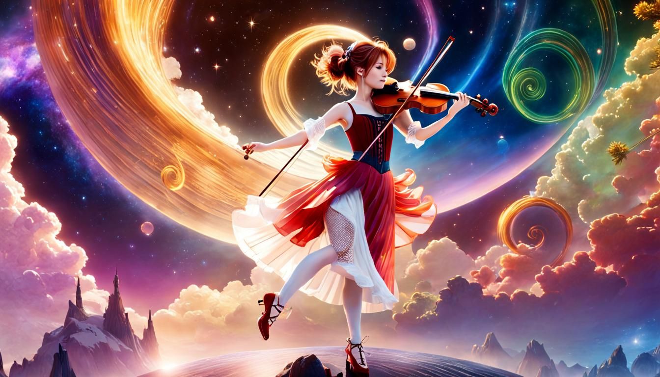 Cosmic Violin Dance: Holographic Astral Illustration