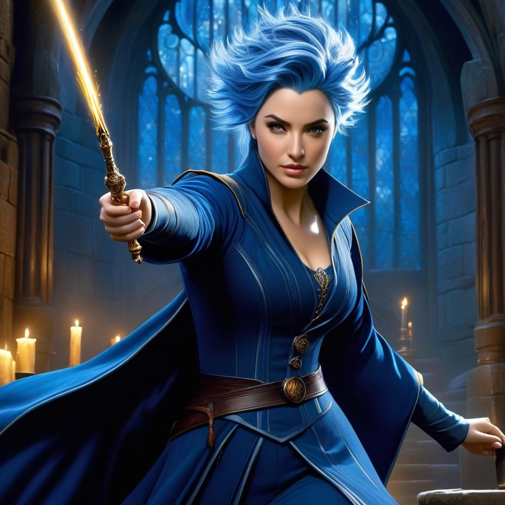 Ravenclaw Wizard Casting a Spell in Fantasy Style
