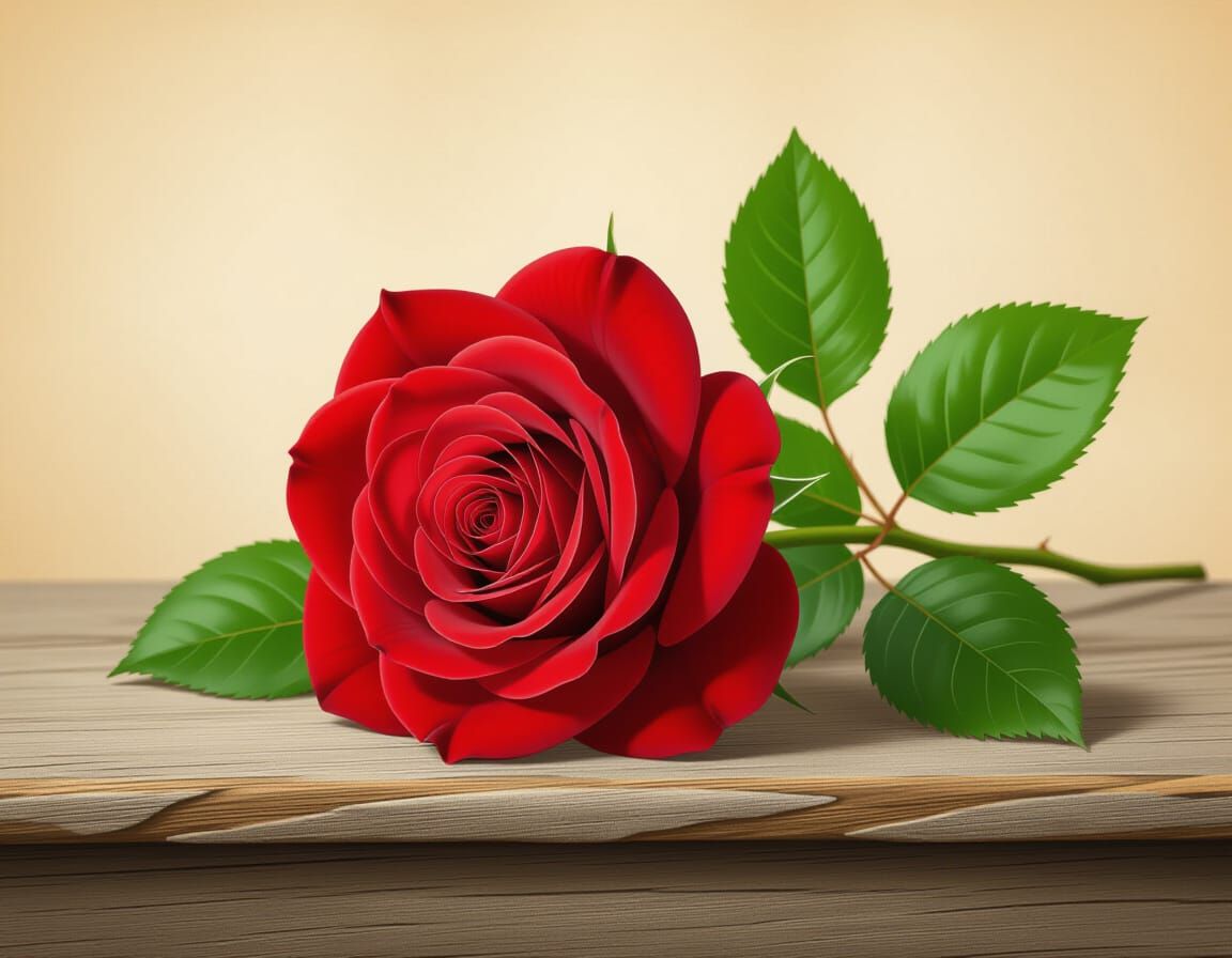 Velvety Red Rose Botanical Illustration on Parchment