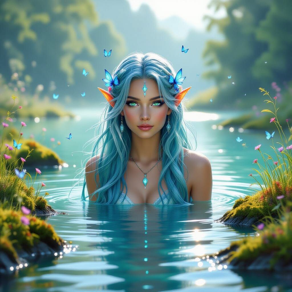 Majestic Water Spirit Emerges From Crystal Lake At Dawn