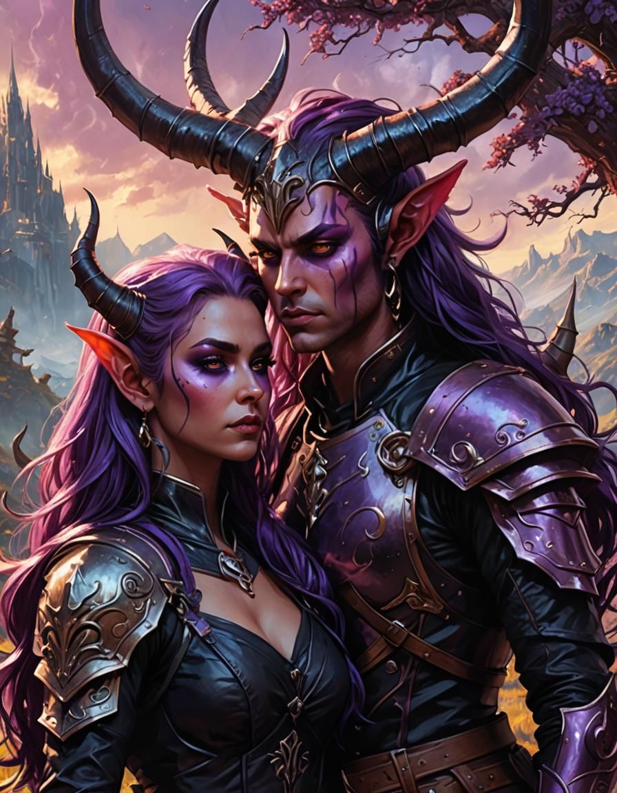 Tiefling Reunion: Detailed Fantasy Color Sketch