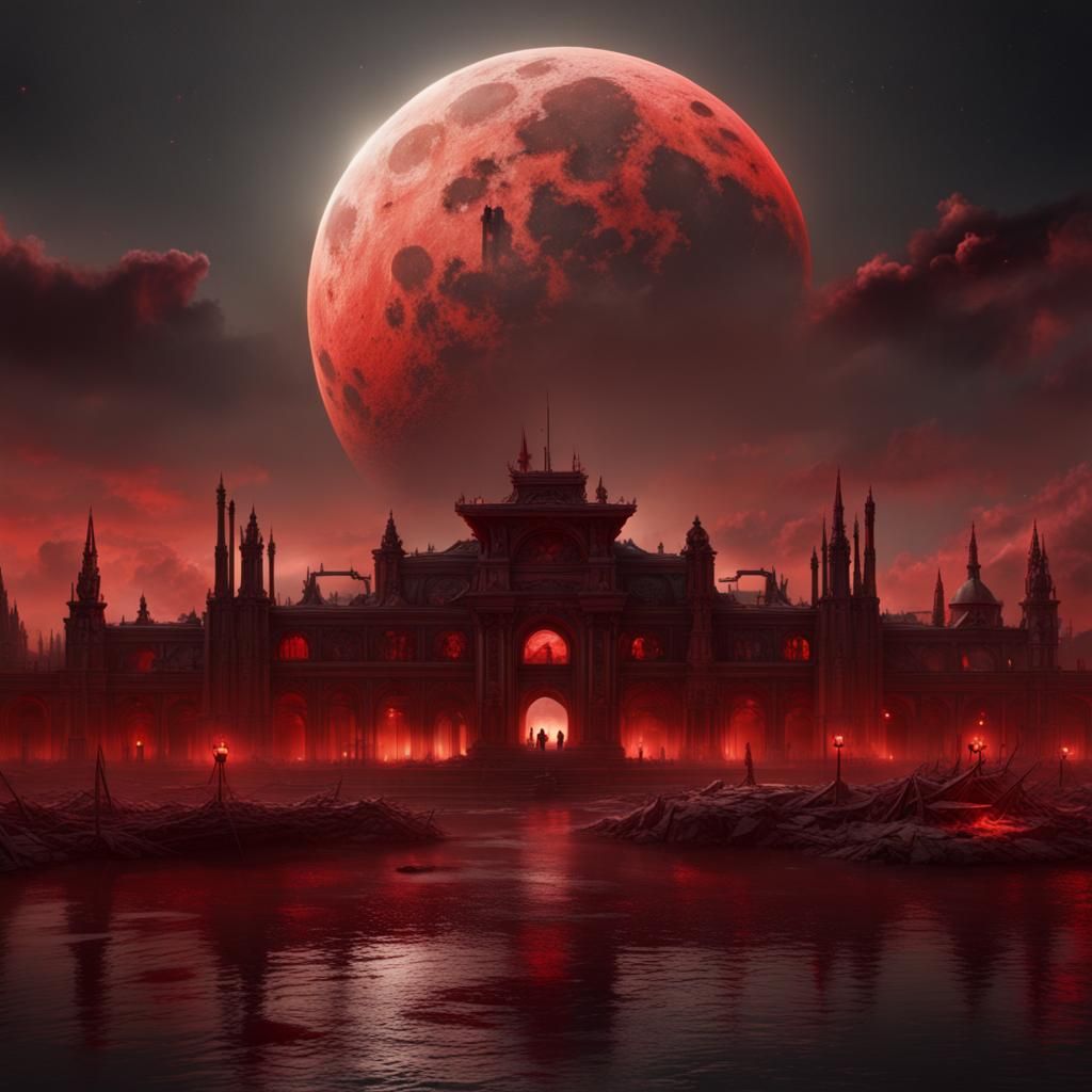 Dramatic Blood Moon Digital Matte Painting