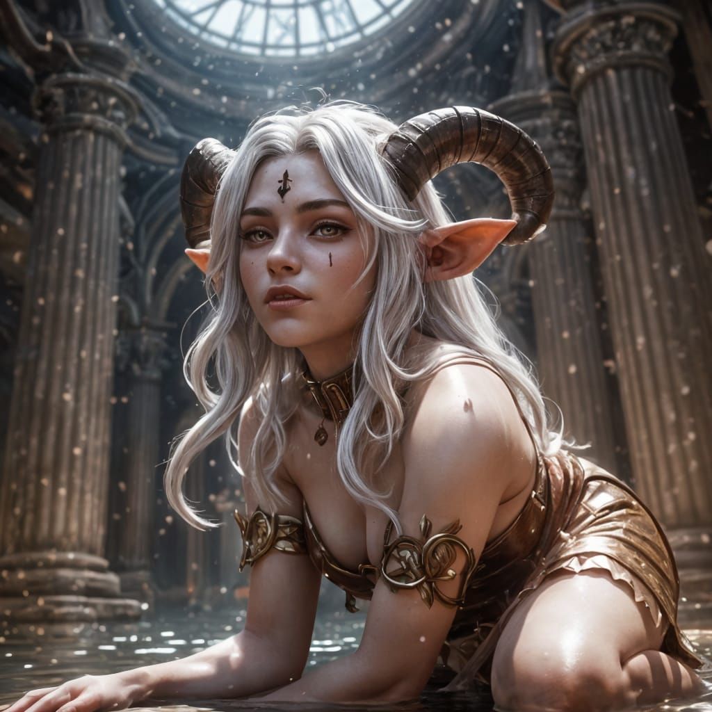 Tiefling Girl Sinking: Vivid Digital Art