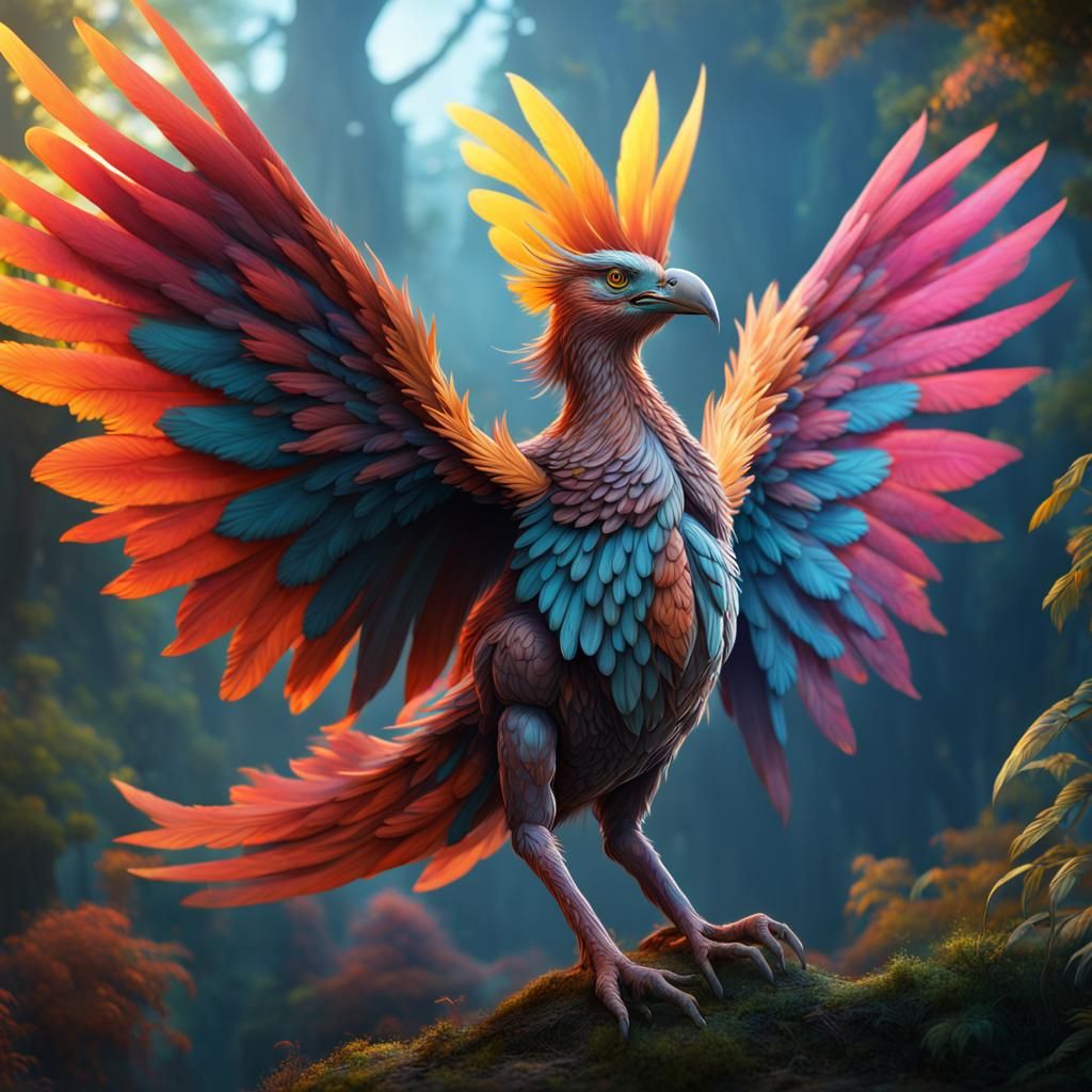 Fantastical Colorful Winged Animal in Detailed Digital Paint...