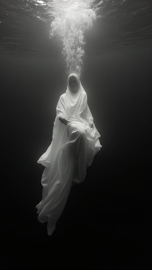 Monochromatic Underwater Figure in Surreal Descent