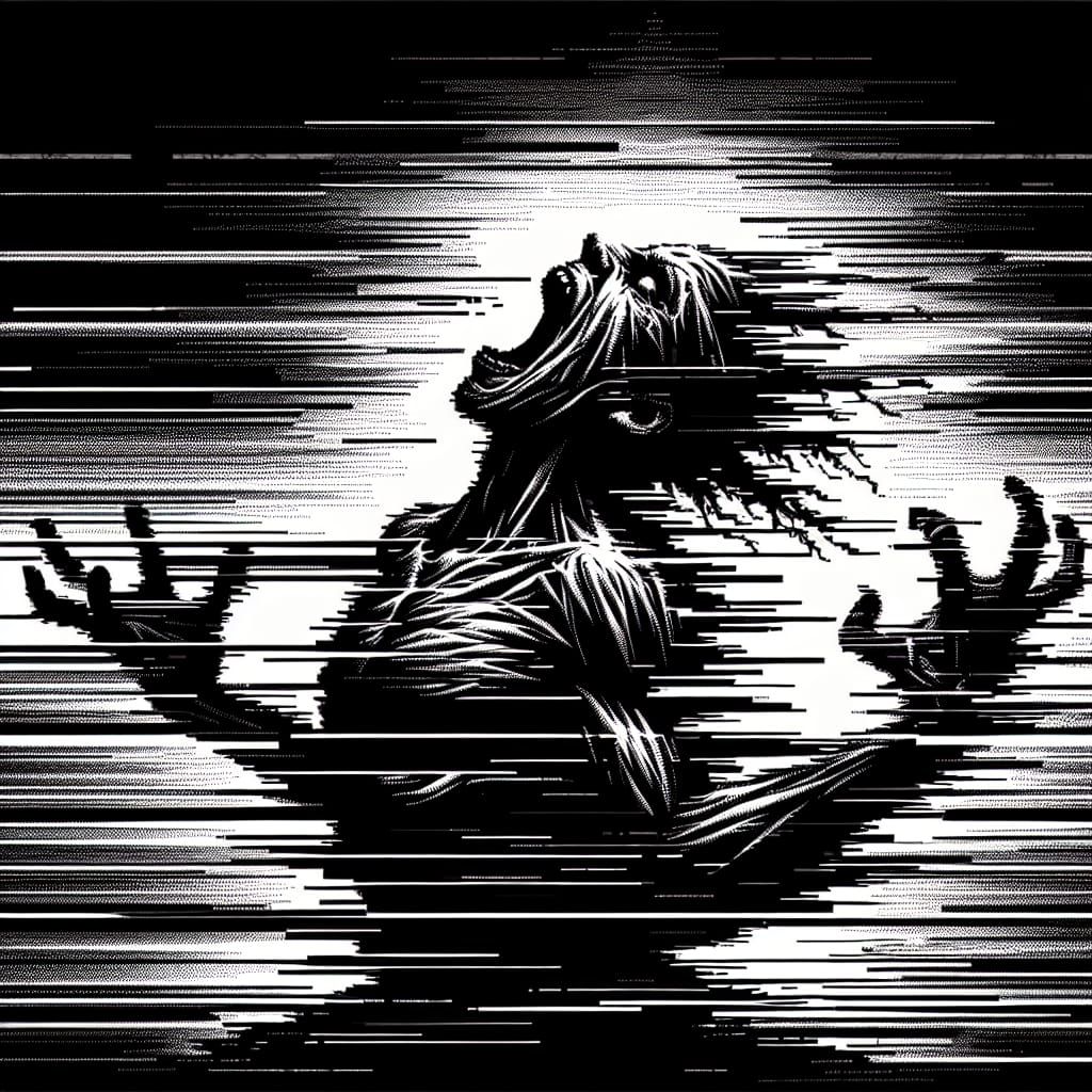 Distorted Human Silhouette in Cyberpunk Glitch Art