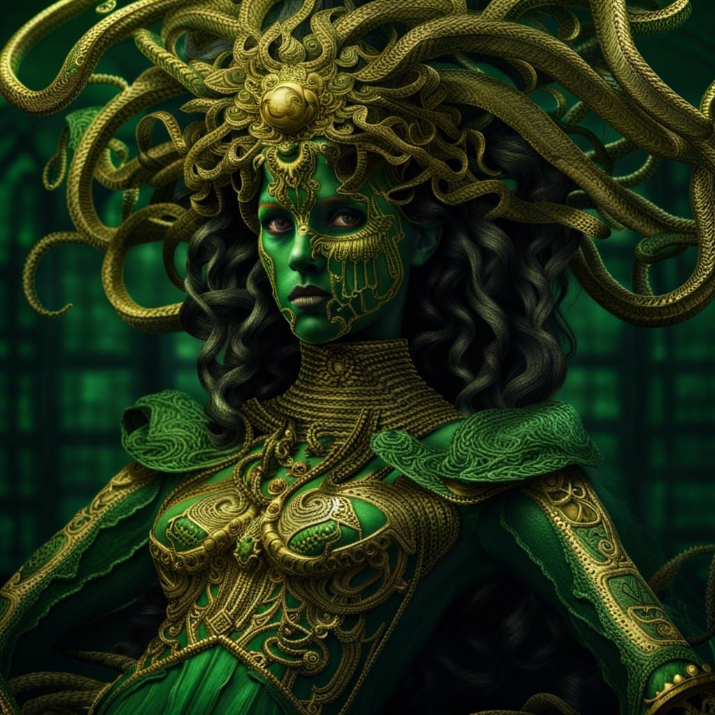Green and Gold Undead Medusa Queen in HDR