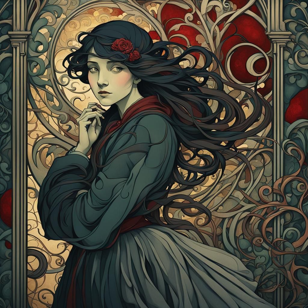 Bogeyman in Dark Alleyway, Art Nouveau Style