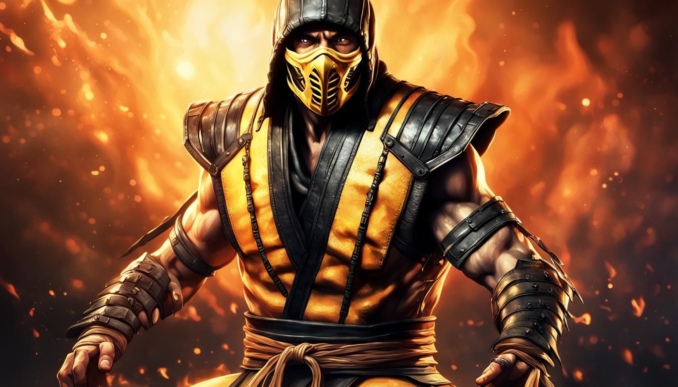 Mortal Kombat Scorpion Ablaze in Hyperrealistic Art