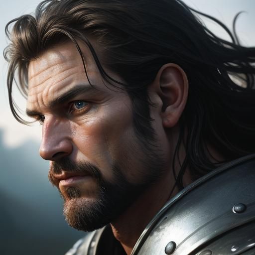 Paladin on Battlefield: Detailed Fantasy Portrait